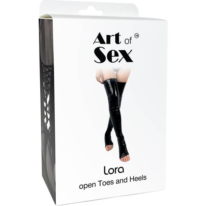 Сексуальні вінілові панчохи Art of Sex - Lora з відкритими пальцями та п'ятою, розмір S, червоні