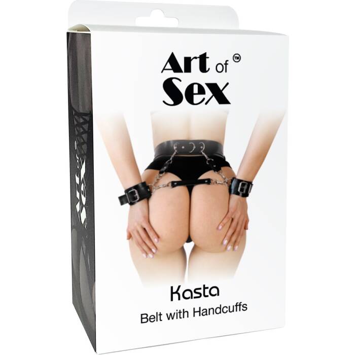 Шкіряний пояс з наручниками Art of Sex – Kasta L-2XL, чорний