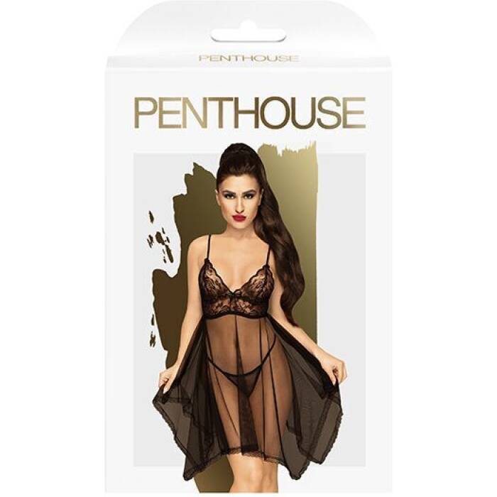 Бебі-дол з ажурним бралетом та асиметричним подолом Penthouse - Naughty Doll Black M/L