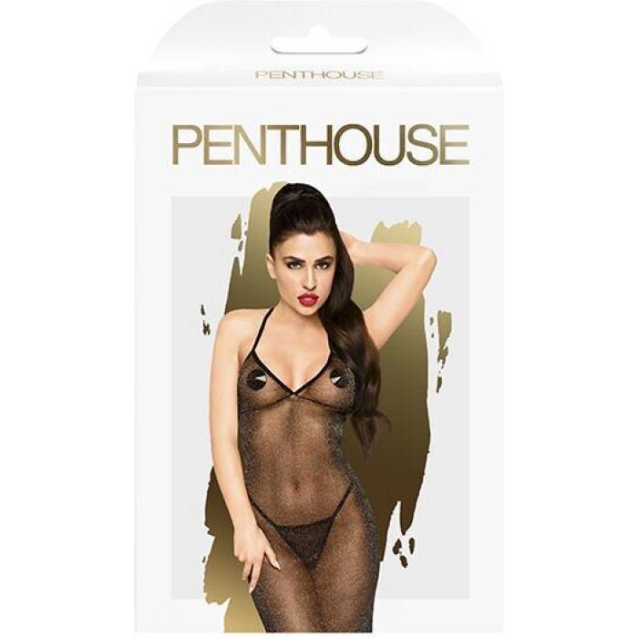 Сукня в підлогу з люрексовою ниткою і стрінгами Penthouse - Love on Fire Black L/XL