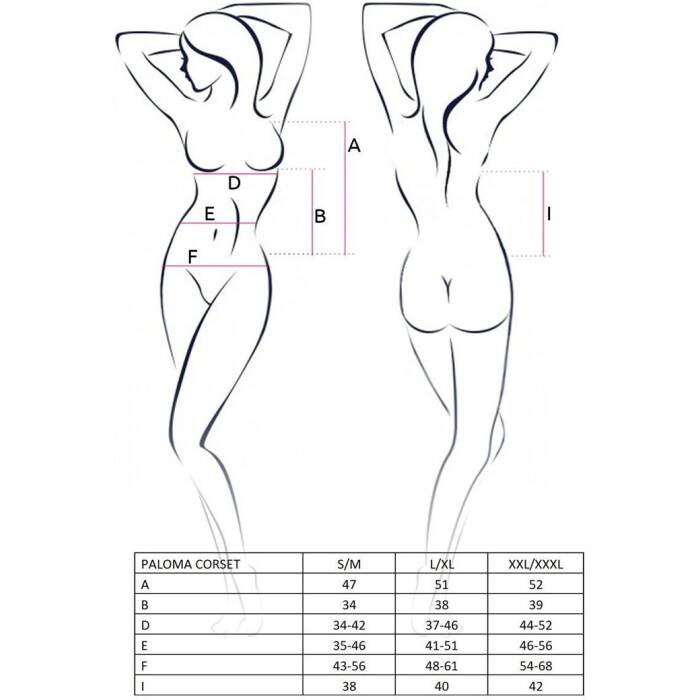 Корсет-сорочка з пажами Passion PALOMA CORSET L/XL, white, трусики, напівпрозорий