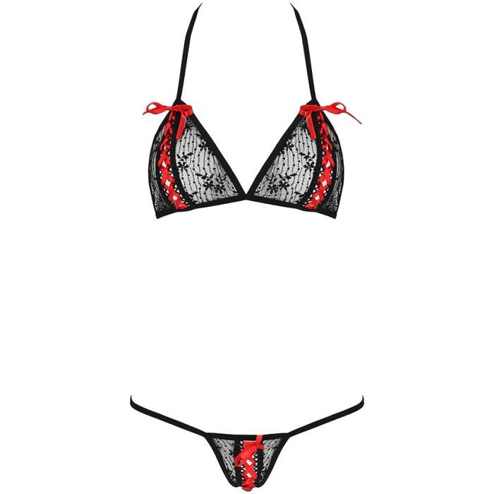 Комплект білизни Passion MELISSA BIKINI L/XL, black, ліф зі шнурівкою і трусики стрінги