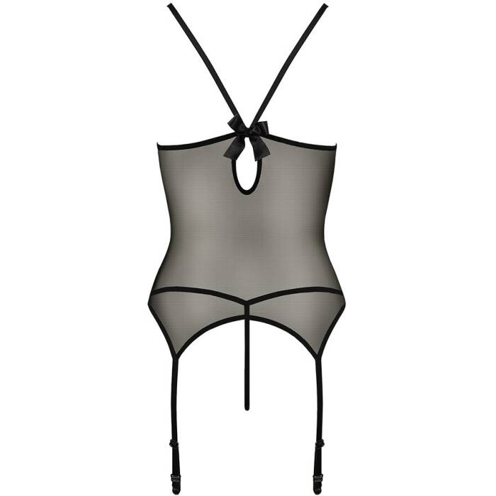 Корсет з пажами Passion MELANIA CORSET XXL/XXXL, black, трусики, напівпрозорий