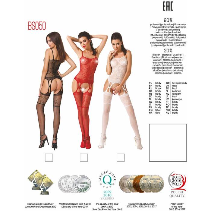 Бодістокінг Passion BS050 red, комбінезон, імітація панчох і пояса