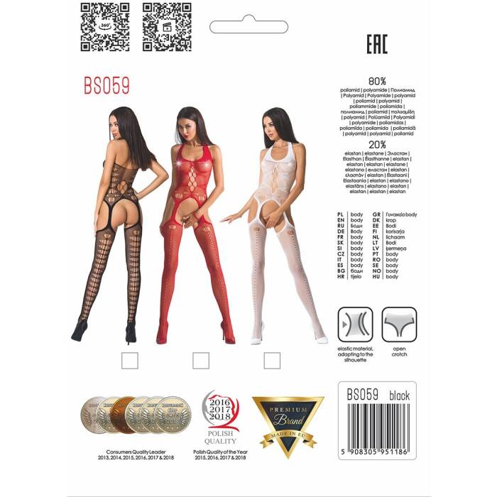 Бодістокінг Passion BS059 black, комбінезон, імітація панчіх