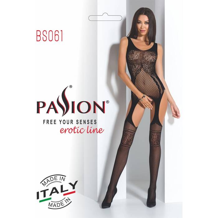 Бодістокінг Passion BS061 black, комбінезон, імітація панчіх