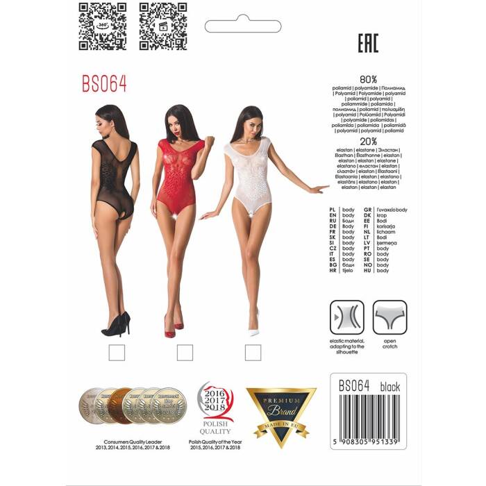 Бодістокінг Passion BS064 One Size, Red, боді, закрите плече, відкритий доступ