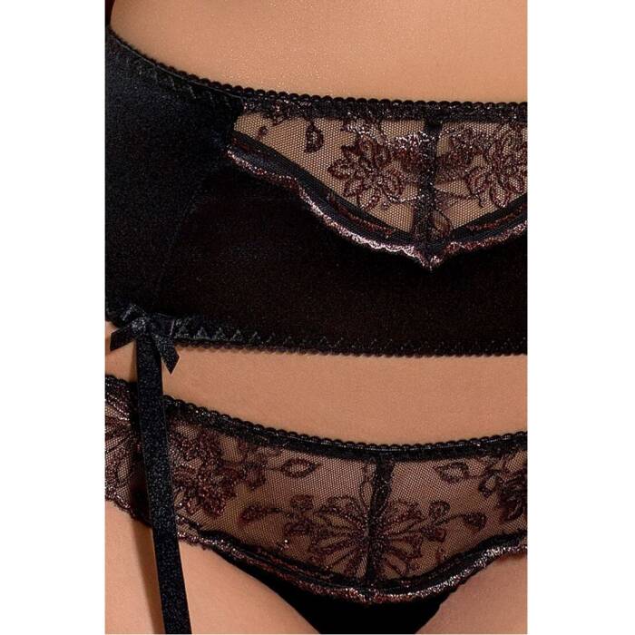 Комплект білизни Passion Exclusive BRIDA SET OpenBra 2XL/3XL black трусики-танга пояс відкритий ліф