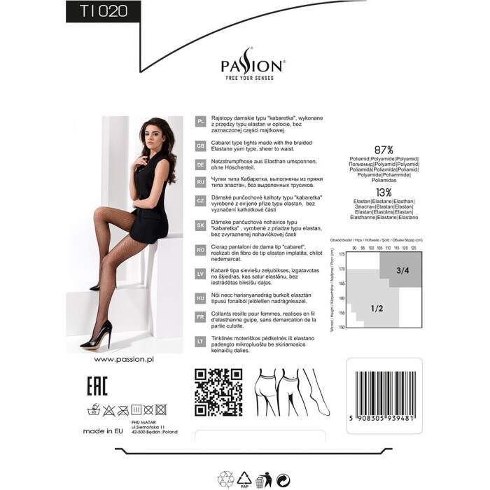Колготки в сеточку без выделенных трусиков Passion TI020 типа Кабаретка 3/4 (fishnet), nero
