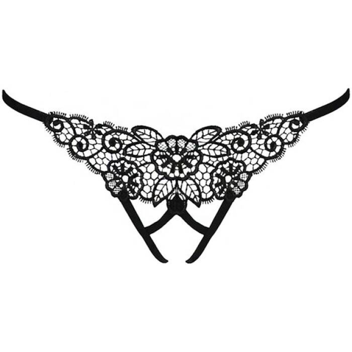 Трусики мереживні з доступом Passion Exclusive VIOLANTE THONG L/XL, black