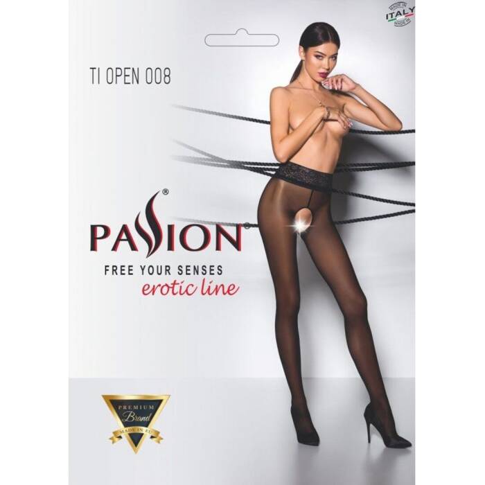 Еротичні колготки Passion TIOPEN 008 1/2 (30 den), black, з вирізом