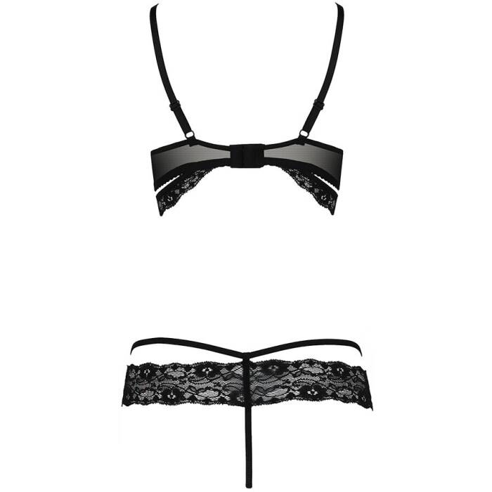 Комплект білизни Passion Exclusive SARIA SET OpenBra L/XL, black, стрепи, відкритий ліф, стрінги
