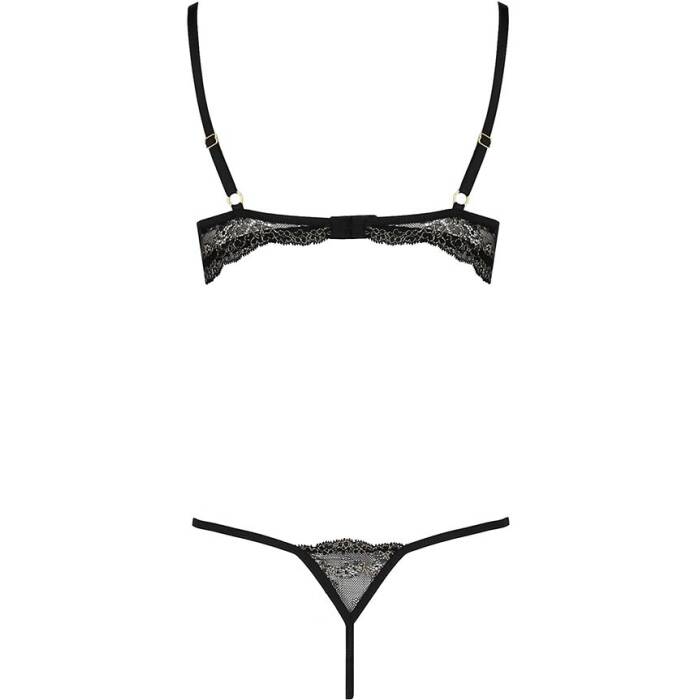 Комплект белья Passion Exclusive VALERY SET OpenBra L/XL, black, стрепи, трусики, открытый лиф