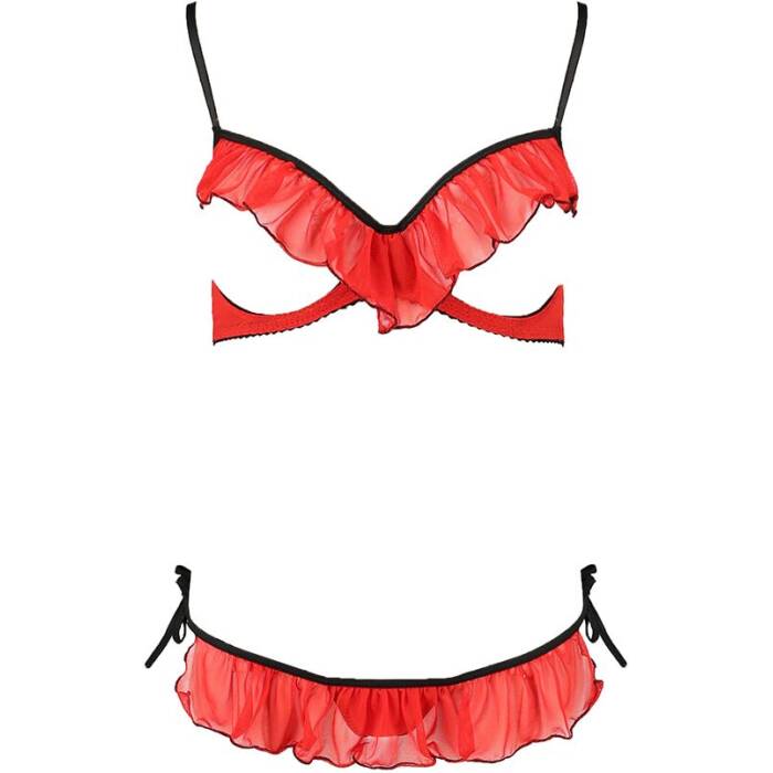 Комплект білизни Passion Exclusive CHERRY SET OpenBra L/XL, red, відкритий ліф, трусики-спідничка