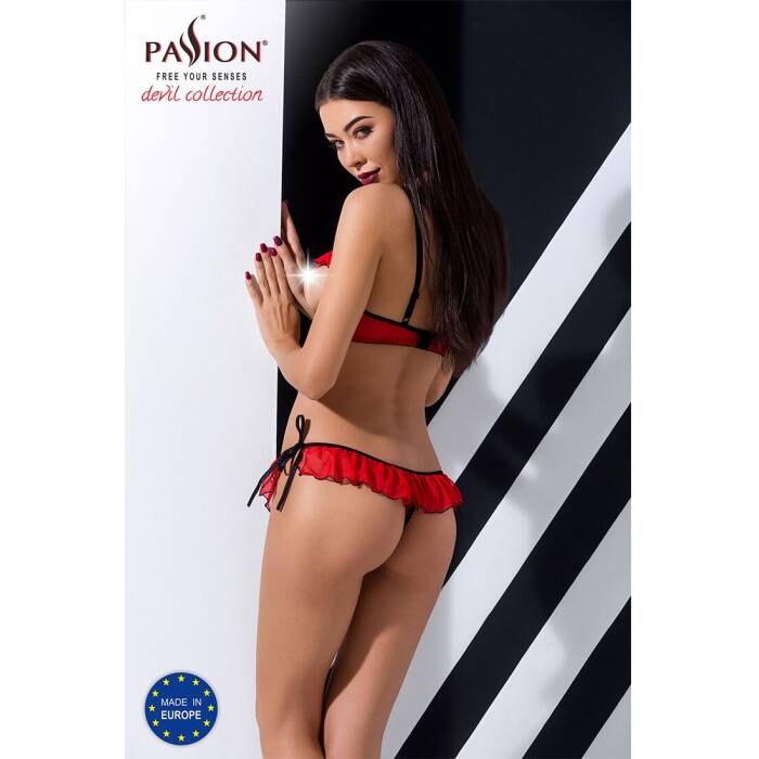 Комплект білизни Passion Exclusive CHERRY SET OpenBra XXL/XXXL red, відкритий ліф, трусики-спідничка