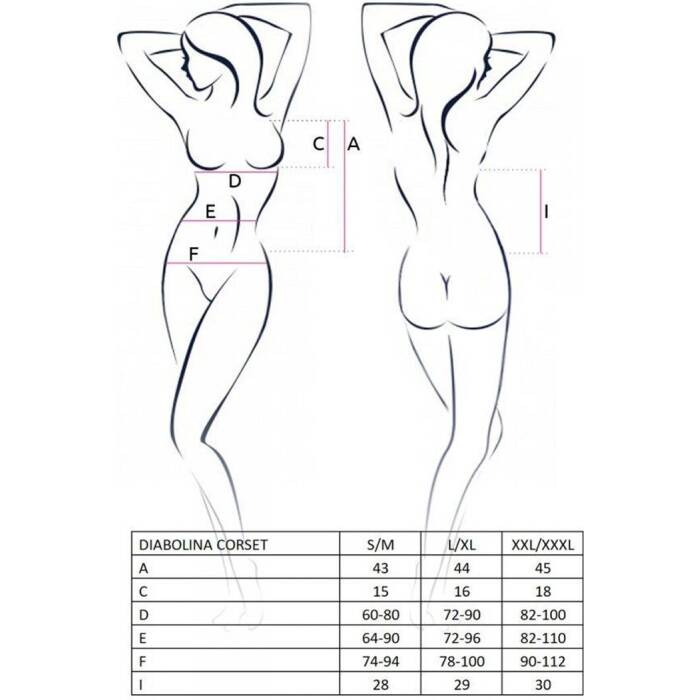 Корсет з відкритими грудьми Passion DIABOLINA CORSET XXL/XXXL, black, пажі, трусики, напівпрозорий