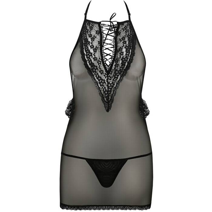 Сорочка прозрачная приталенная Passion ERZA CHEMISE L/XL, black, трусики