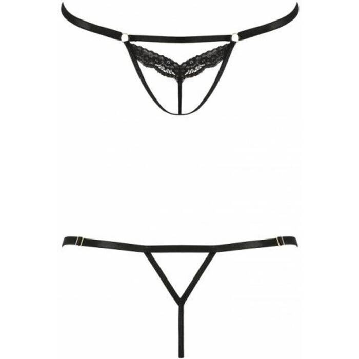 Відверті трусики-стрепи з мереживом Passion Exclusive SOLON THONG L/XL, black