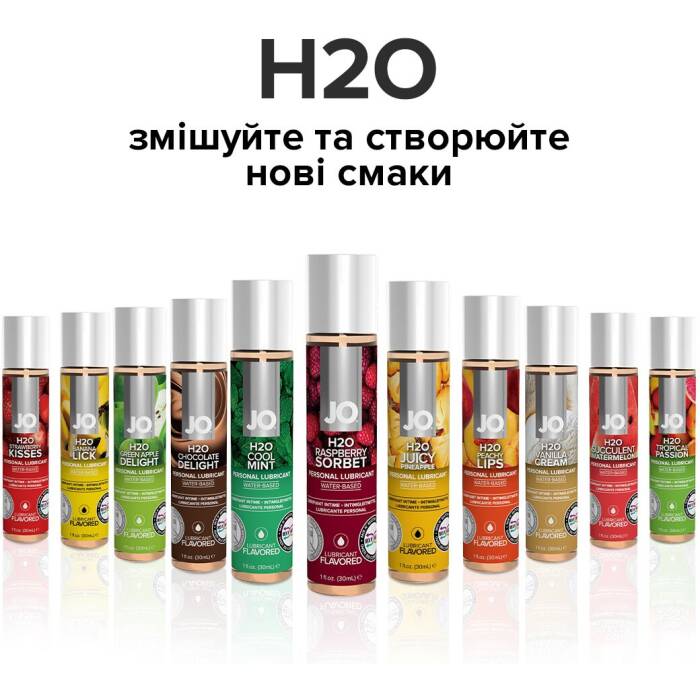 Змазка на водній основі JO H2O — Raspberry Sorbet (30 мл) без цукру, рослинний гліцерин