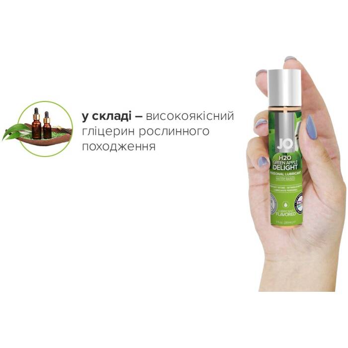 Змазка на водній основі JO H2O — Green Apple (30 мл) без цукру, рослинний гліцерин
