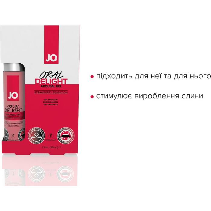 Гель для оральних пестощів JO Oral Delight — Strawberry Sensation (30 мл), ефект холод-тепло