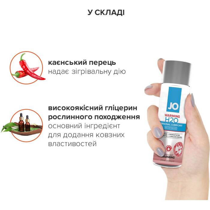 Зігрівальна змазка на водній основі JO H2O WARMING (60 мл) з екстрактом перцевої м’яти