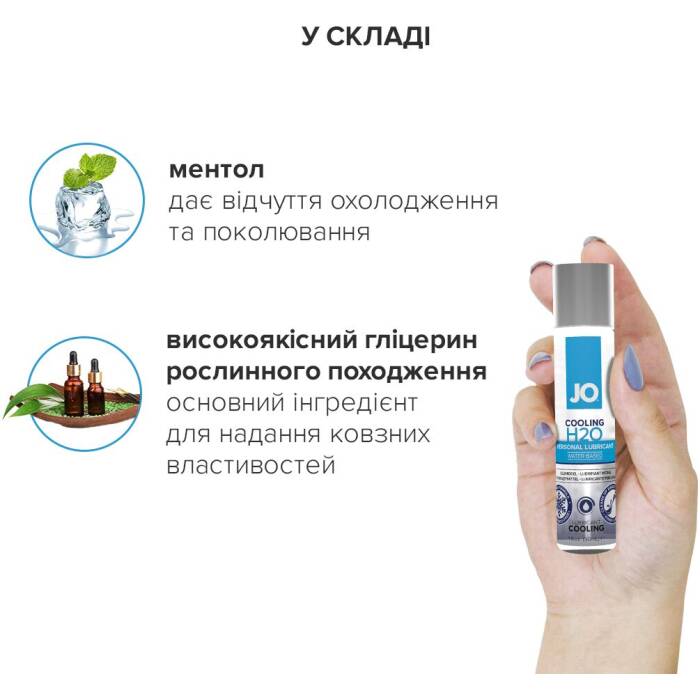 Охолоджувальна змазка на водній основі JO H2O COOLING (60 мл) з ментолом, рослинний гліцерин