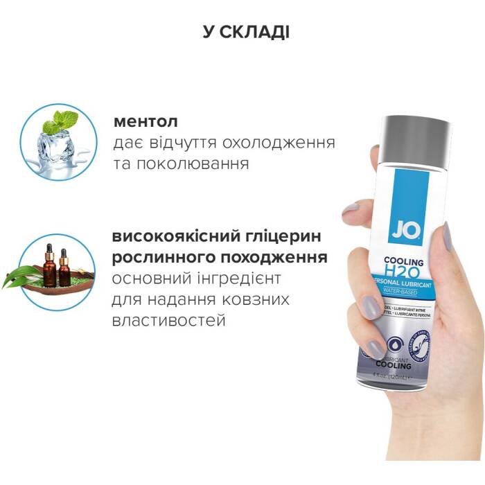 Охолоджувальна змазка на водній основі JO H2O COOLING (120 мл) з ментолом, рослинний гліцерин