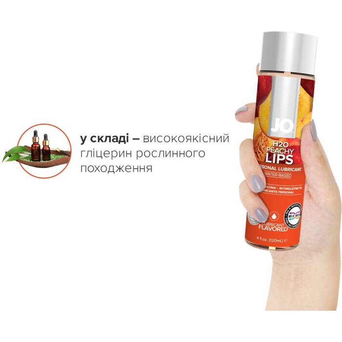 Змазка на водній основі JO H2O — Peachy Lips (120 мл) без цукру, рослинний гліцерин