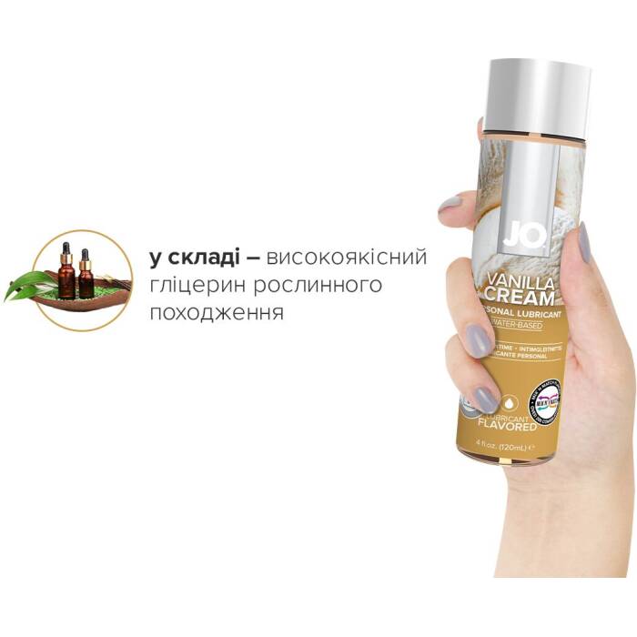 Змазка на водній основі JO H2O — Vanilla Cream (120 мл) без цукру, рослинний гліцерин