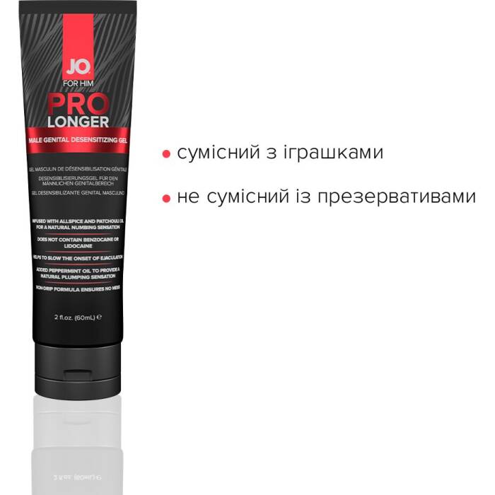 Пролонгер гель JO Prolonger Gel (60 мл) з олією перцевої м’яти, гвоздикового перцю та пачулів