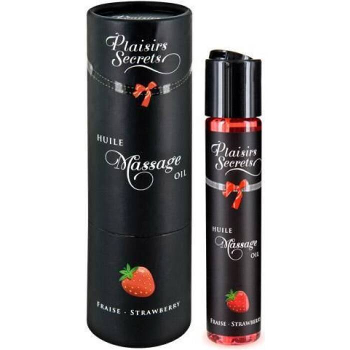 Масажна олія Plaisirs Secrets Strawberry (59 мл) з афродизіаками, їстівна, подарункова упаковка