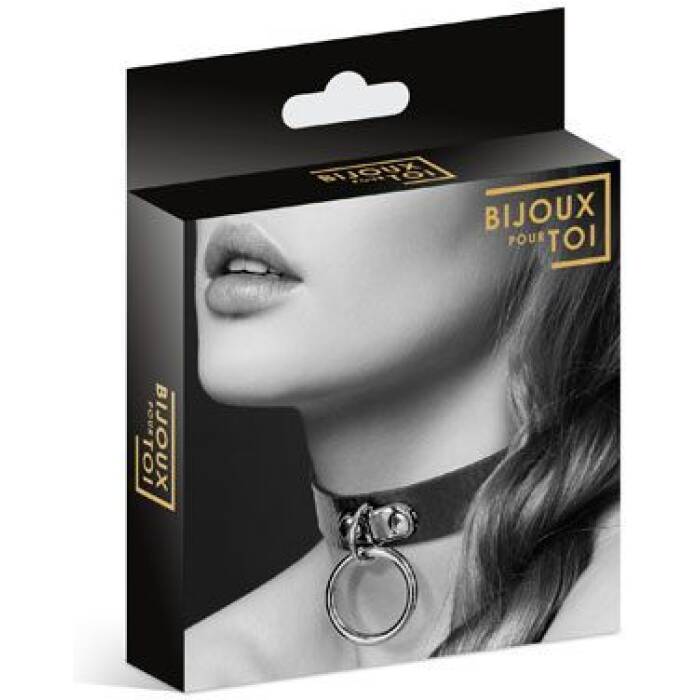 Чокер з кільцем для повідця Bijoux Pour Toi - FETISH Black, екошкіра