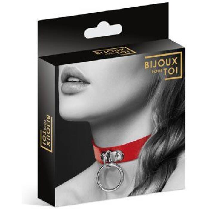 Чокер з кільцем для повідця Bijoux Pour Toi - FETISH Red, екошкіра