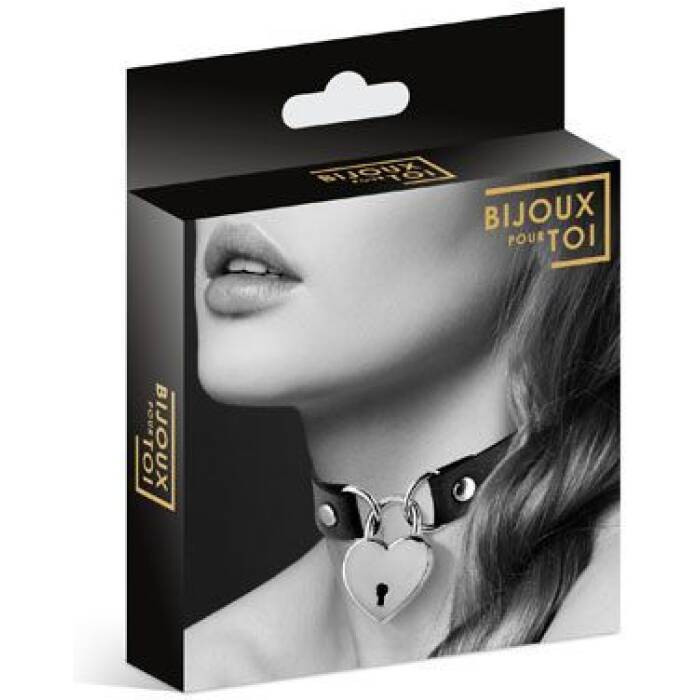 Чокер з замочком-сердечком Bijoux Pour Toi - HEART LOCK Black, екошкіра