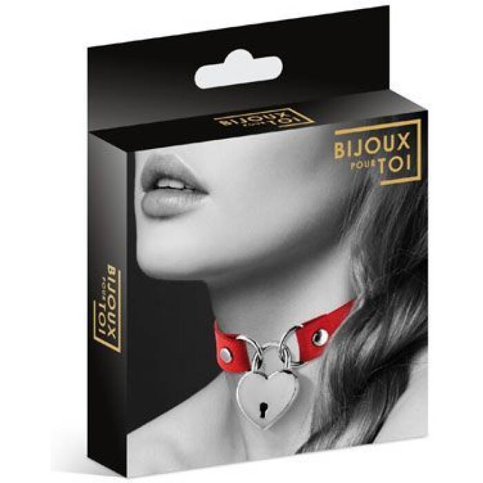 Чокер з замочком-сердечком Bijoux Pour Toi - HEART LOCK Red, екошкіра