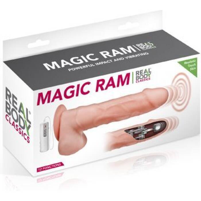 Фалоімітатор-пульсатор із вібрацією Real Body — Magic Ram, діаметр 4 см, рух вперед-назад