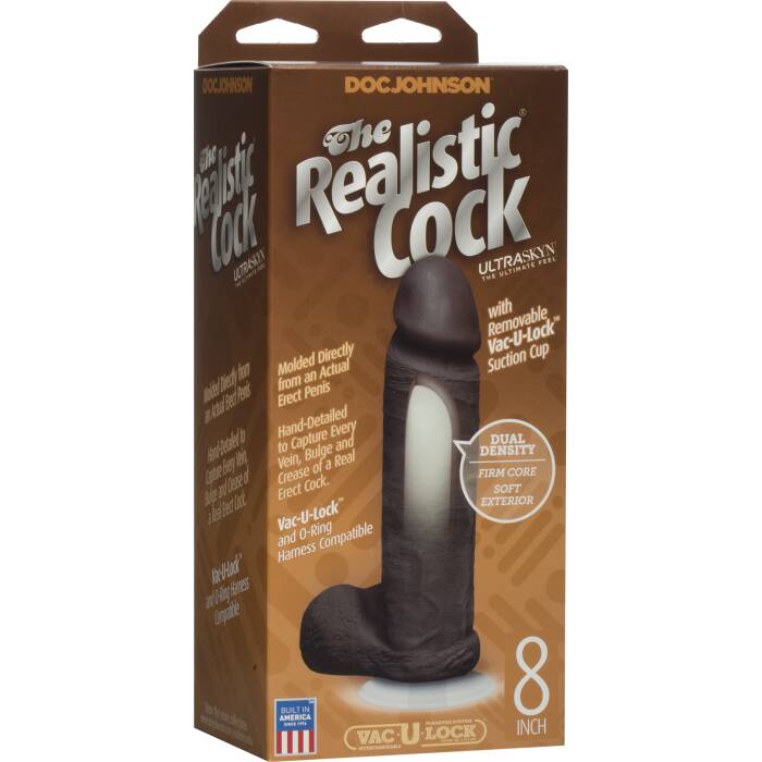 Фалоімітатор Doc Johnson The Realistic Cock 8 inch Black - ULTRASKYN, Vack-U-Lock, діаметр 5,1 см