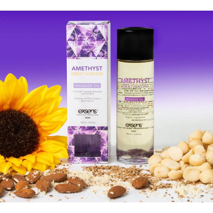 Масажна олія EXSENS Amethyst Sweet Almond (розслаблювальна, з аметистом) 100мл, натуральна