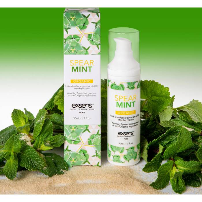 Масажна олія EXSENS Organic Spear Mint 50мл розігрівальна, без цукру, без парабенів, їстівна
