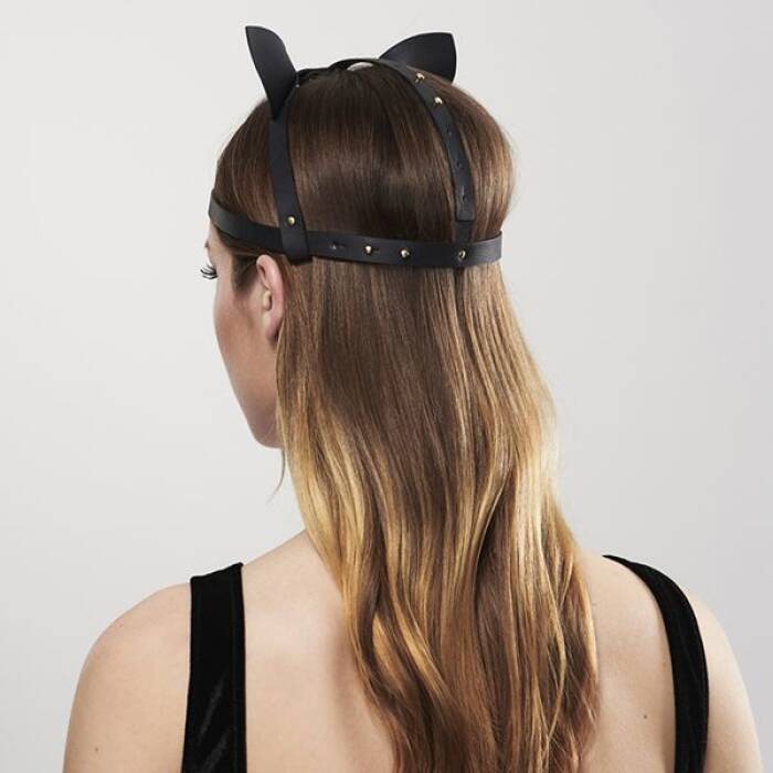 Маска кішечки Bijoux Indiscrets MAZE - Cat Ears Headpiece Black, екошкіра