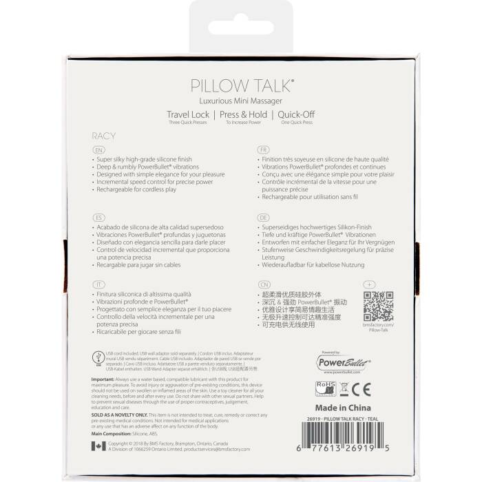 Розкішний вібратор Pillow Talk - Racy Teal з кристалом Сваровські для точки G, подарункове паковання