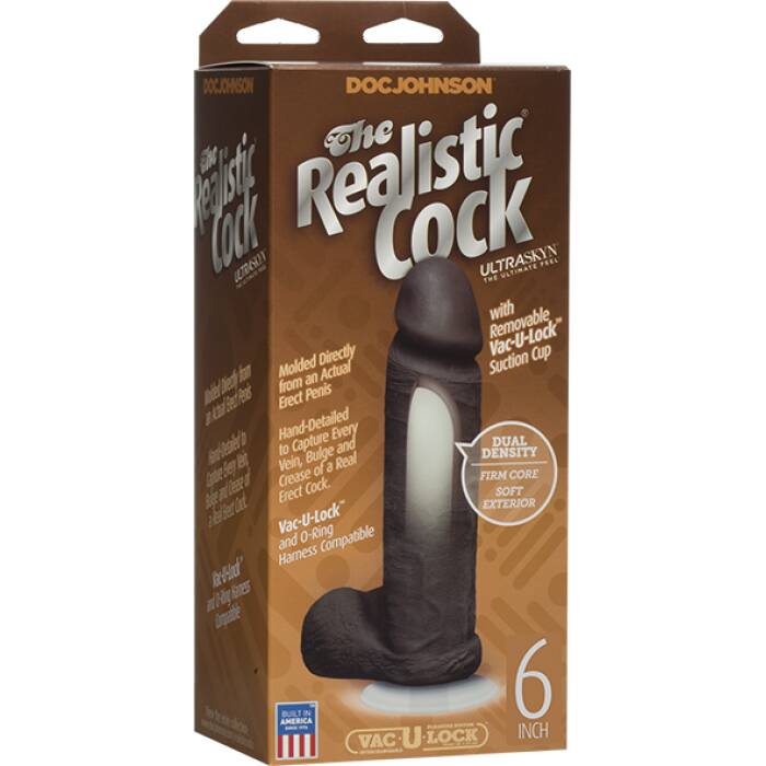 Фалоімітатор Doc Johnson The Realistic Cock 6 inch Black - ULTRASKYN, Vac-U-Lock, діаметр 4,3 см