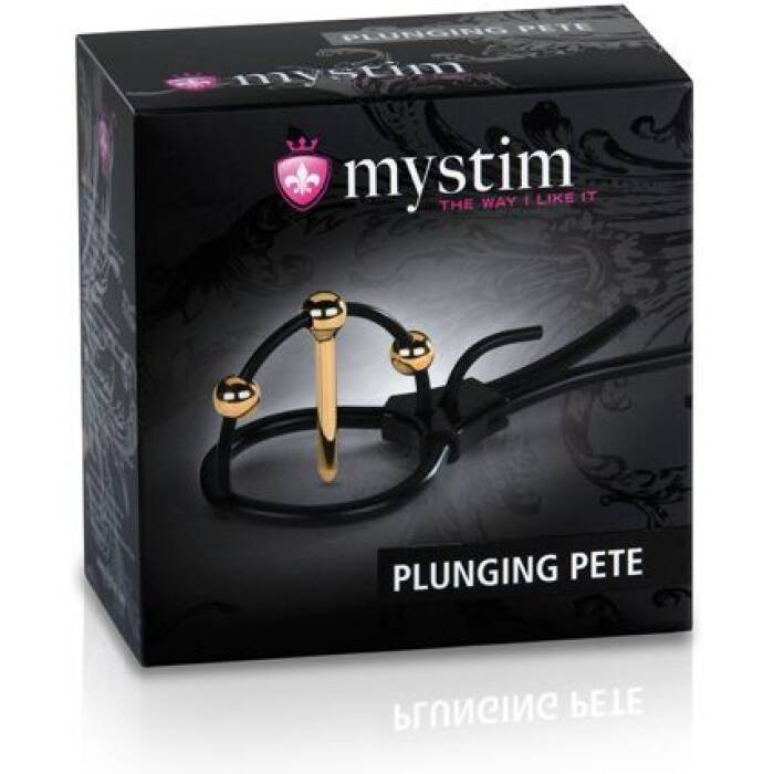 Утяжка для пеніса Mystim Plunging Pete, позолочена, з двома кульками і коротким уретральним зондом