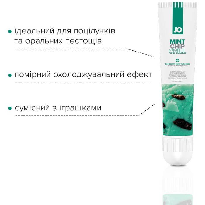 Гель для клітора JO — Mint Chip Chill (10 мл), можна для поцілунків, вібрація з охолодженням