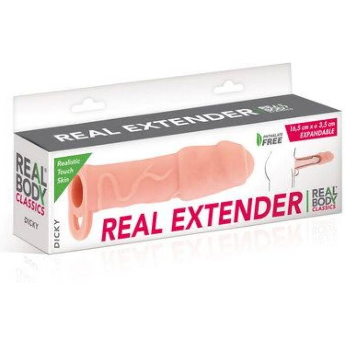 Насадка на член Real Body — Real Extender DICKY із закритою головкою та кільцем для мошонки