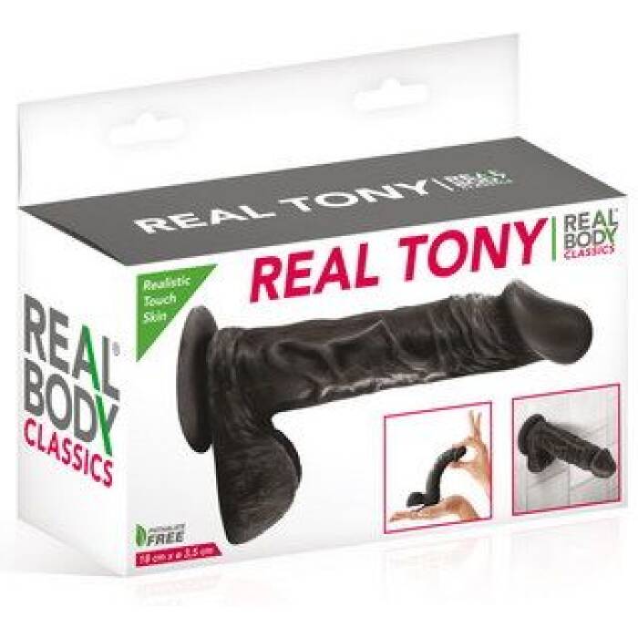 Фалоімітатор Real Body — Real Tony Black, TPE, діаметр 3,5 см