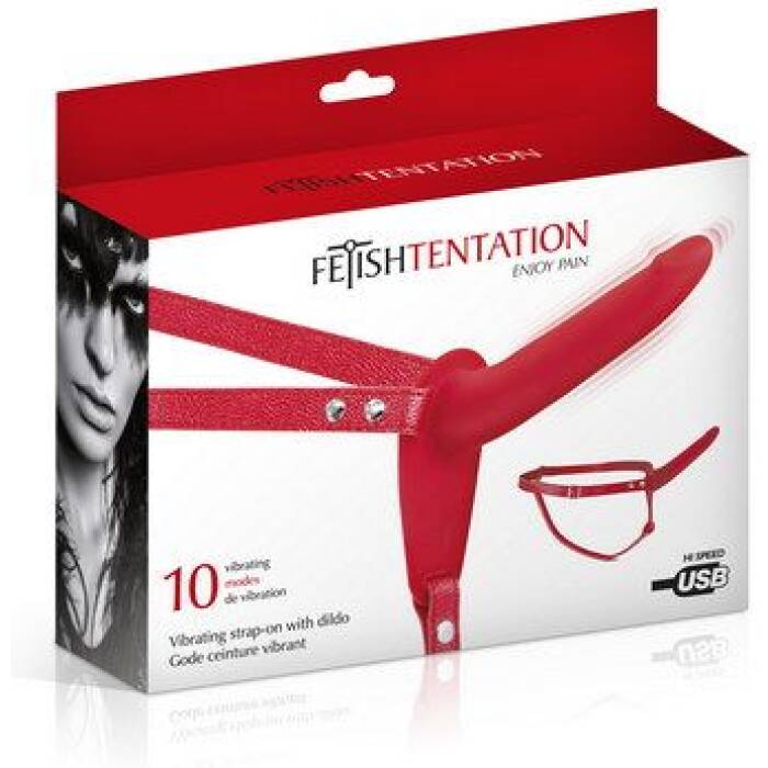 Страпон з вібрацією Fetish Tentation Vibrating Strap-On with Dildo Red