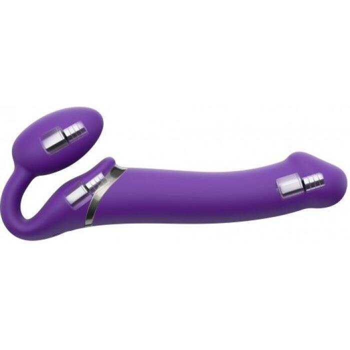 Безремінний страпон з вібрацією Strap-On-Me Vibrating Violet M, діаметр 3,8 см, пульт ДК, регульований