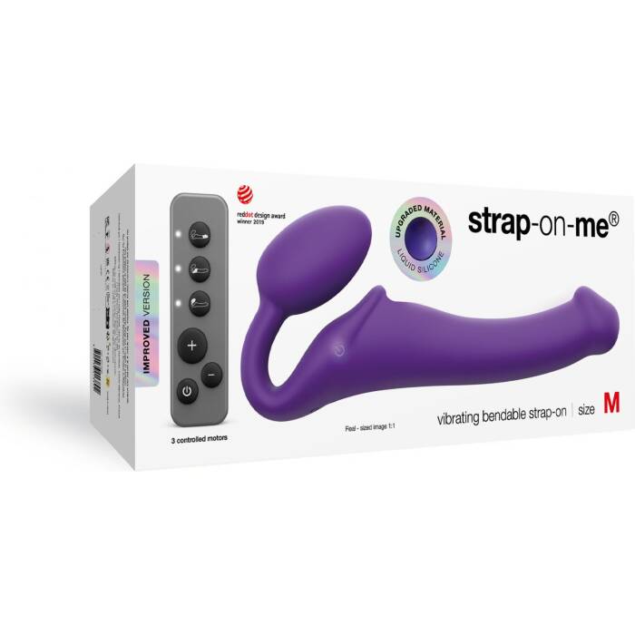 Безремінний страпон з вібрацією Strap-On-Me Vibrating Violet M, діаметр 3,8 см, пульт ДК, регульований